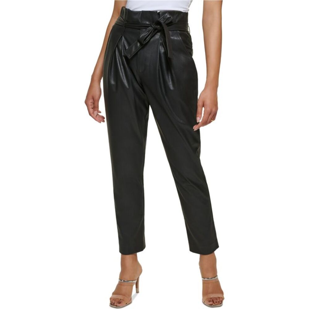 DKNY Womens Tie Waist Straight Leg Casual Pants, Black, 8, MP